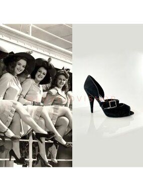 Feminine | BCBG Suede D'Orsay Heels | Black Peep Toe | 1940s Vintage Inspired
